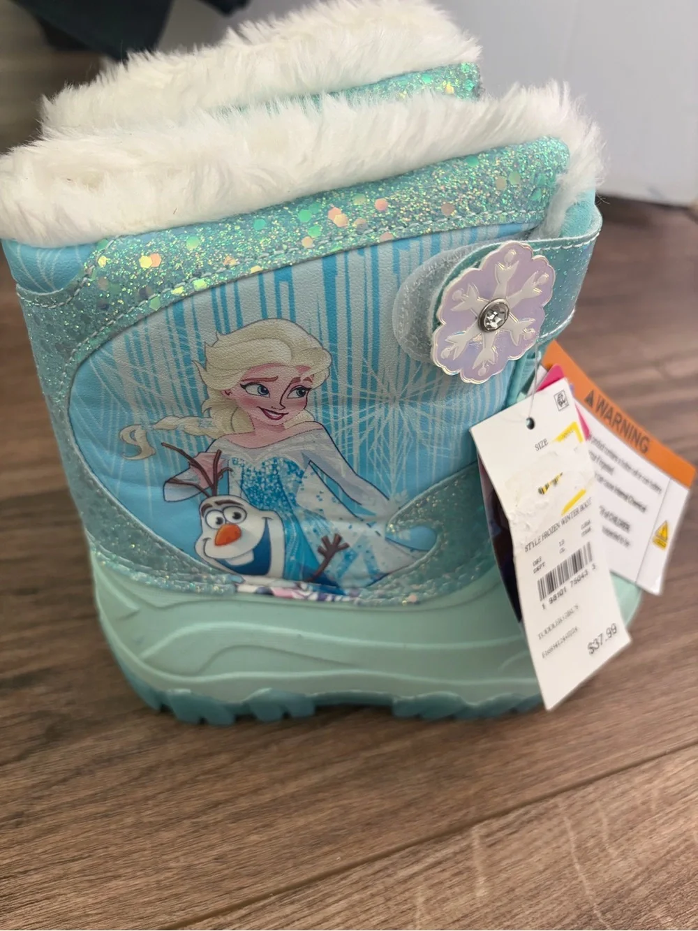 Disney Frozen Aqua Glitter Snow Boots with White Faux Fur Trim